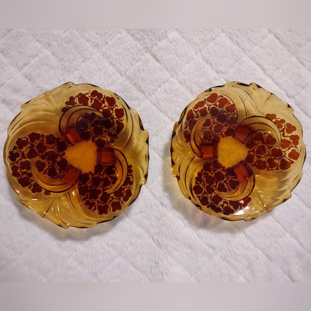 Set Of 2 - STOLZLE HERMANOVA Hut Czech Large Amber/Red Art Deco Glass Bowls